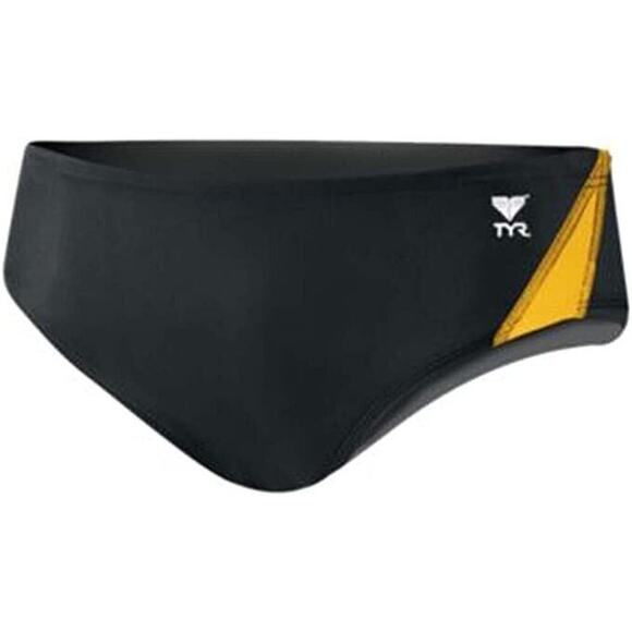 NEW TYR Male Competition Alliance Splice Racer Brief Swimsuit Black Gold Size 36 - Picture 1 of 9